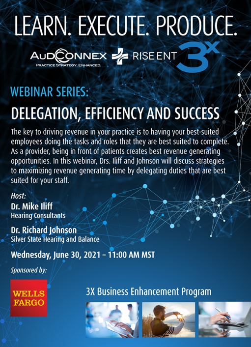 RiseENT #3X Members, join us for the #3X course "Delegation Efficiency and Success" June 30th. We'll discuss working with your team, extenders, and delegating duties best suited for your staff. Check your email for registration! Not a 3X member? Reach out to info@RiseENT.com