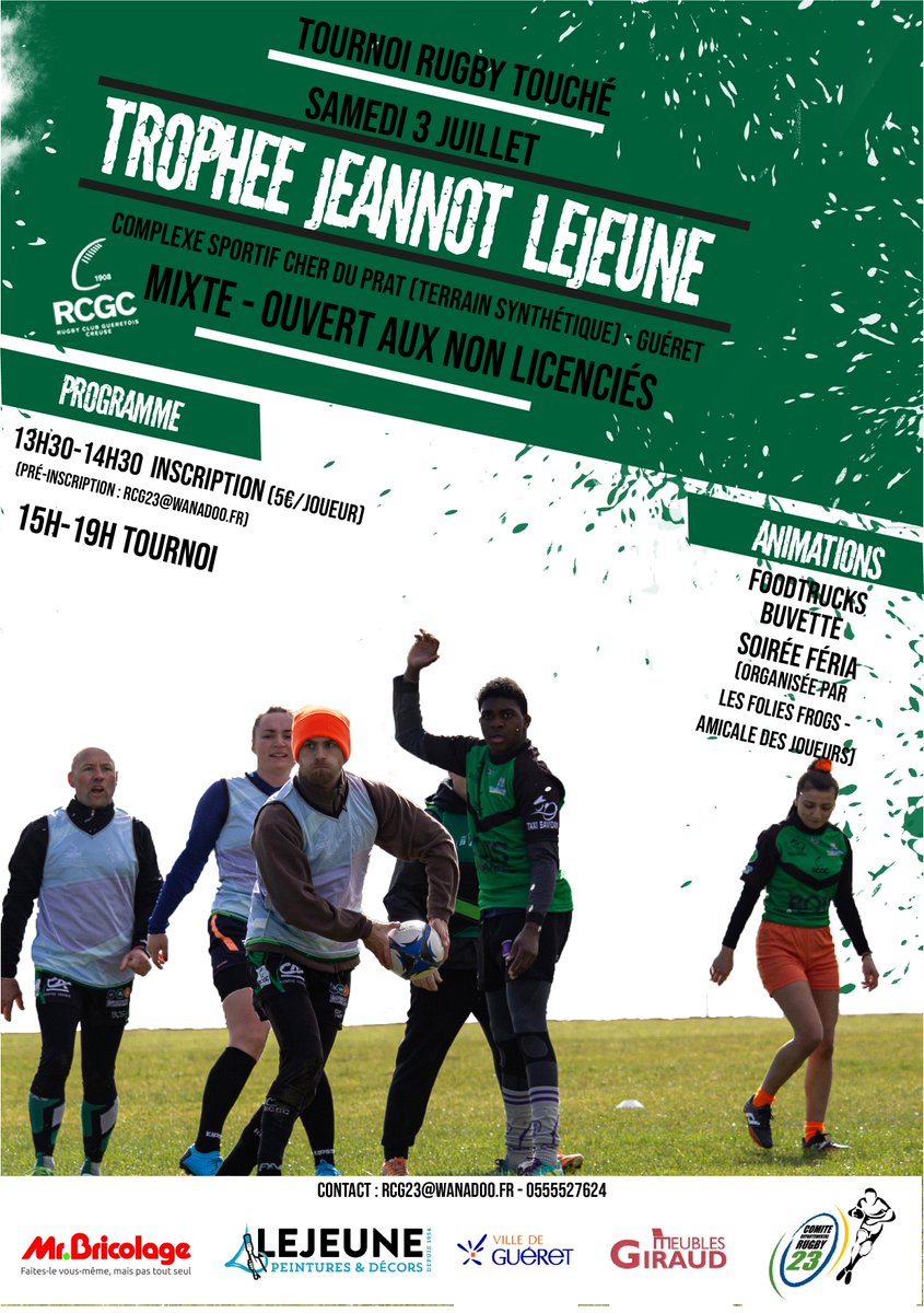 💚🖤 Rappel 💚🖤
RDV le Samedi 3 Juillet au complexe sportif de Cher du Prat pour la 1er édition du Trophée Jeannot Lejeune !