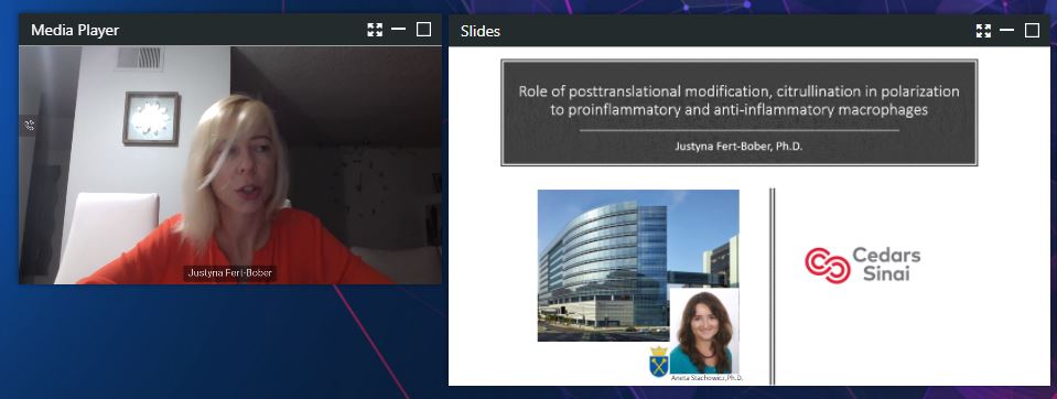 JProteomeRes's tweet image. The third day of #MeasurementScience Symposium is off to a great start! In the #proteomics session, Justyna Fert-Bober @CedarsSinaiMed gives a talk on the role of peptidyl arginine deiminases in the regulation of pro-inflammatory and anti-inflammatory microphages.