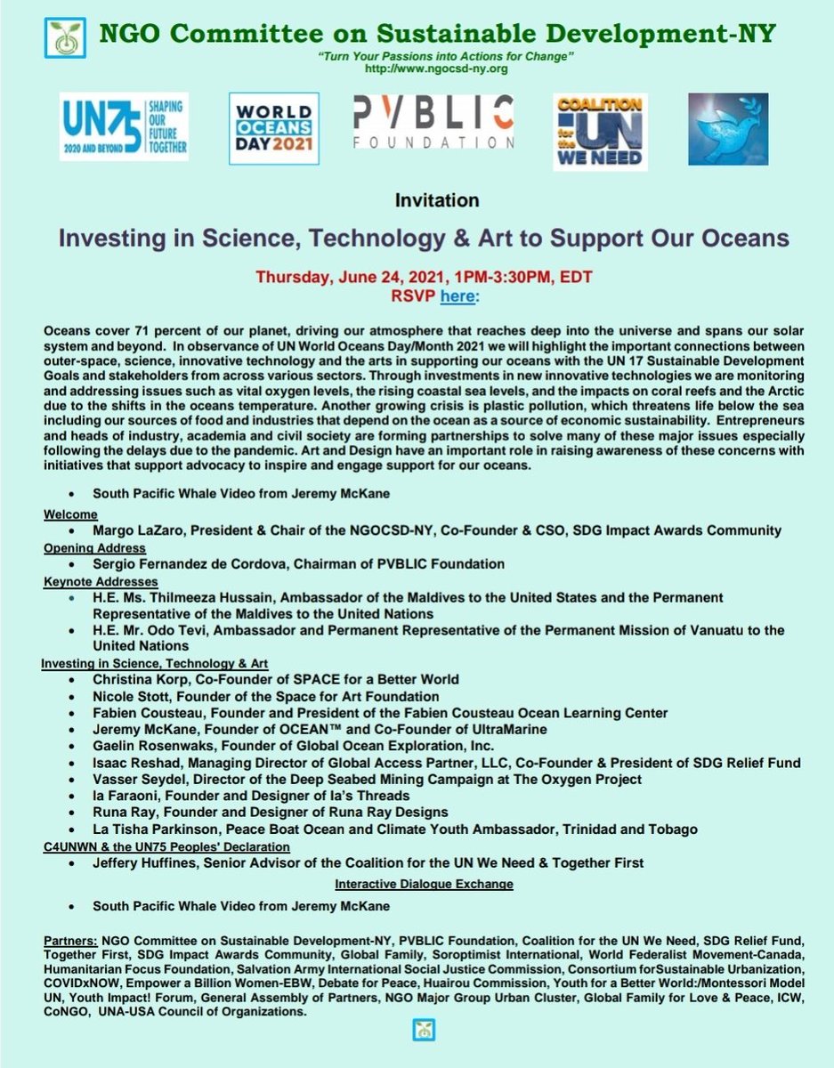 speakupocean's tweet photo. Art and Design have an important role in raising awareness for important issues. These advocacy tools are used to inspire and engage support for our oceans. This will be the focal point of the panel discussion today.

To register visit https://t.co/OqispN4231

#UNWorldOceanDay https://t.co/v4bECohjIo