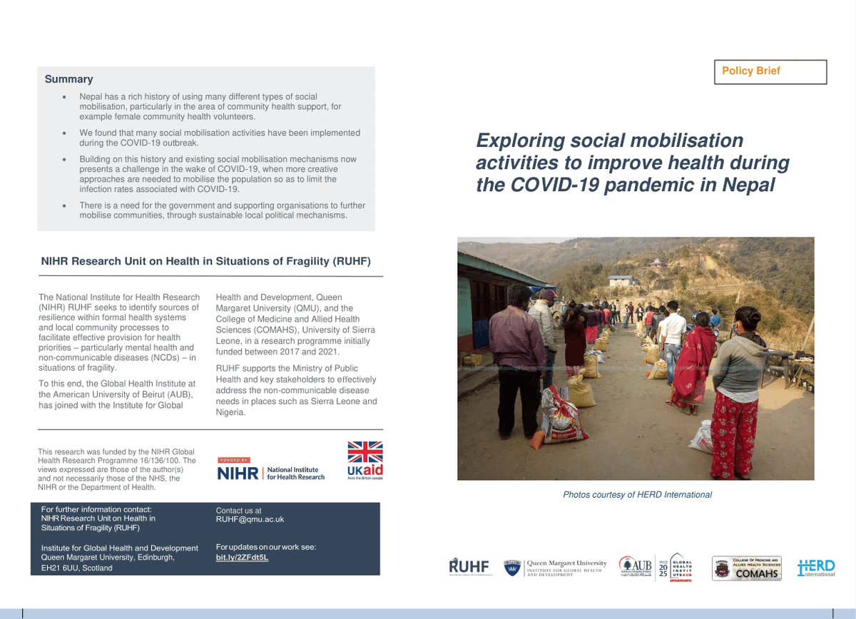 NIHR_RUHF's tweet photo. Nepal has a rich history of social mobilisation, but what about using it to improve health during the #COVID19 pandemic?
Read our latest #RUHF brief on our website, outlining lessons learnt from Nepal ⤵️
https://t.co/PO6KD7F3VJ https://t.co/axtRVZr5bY