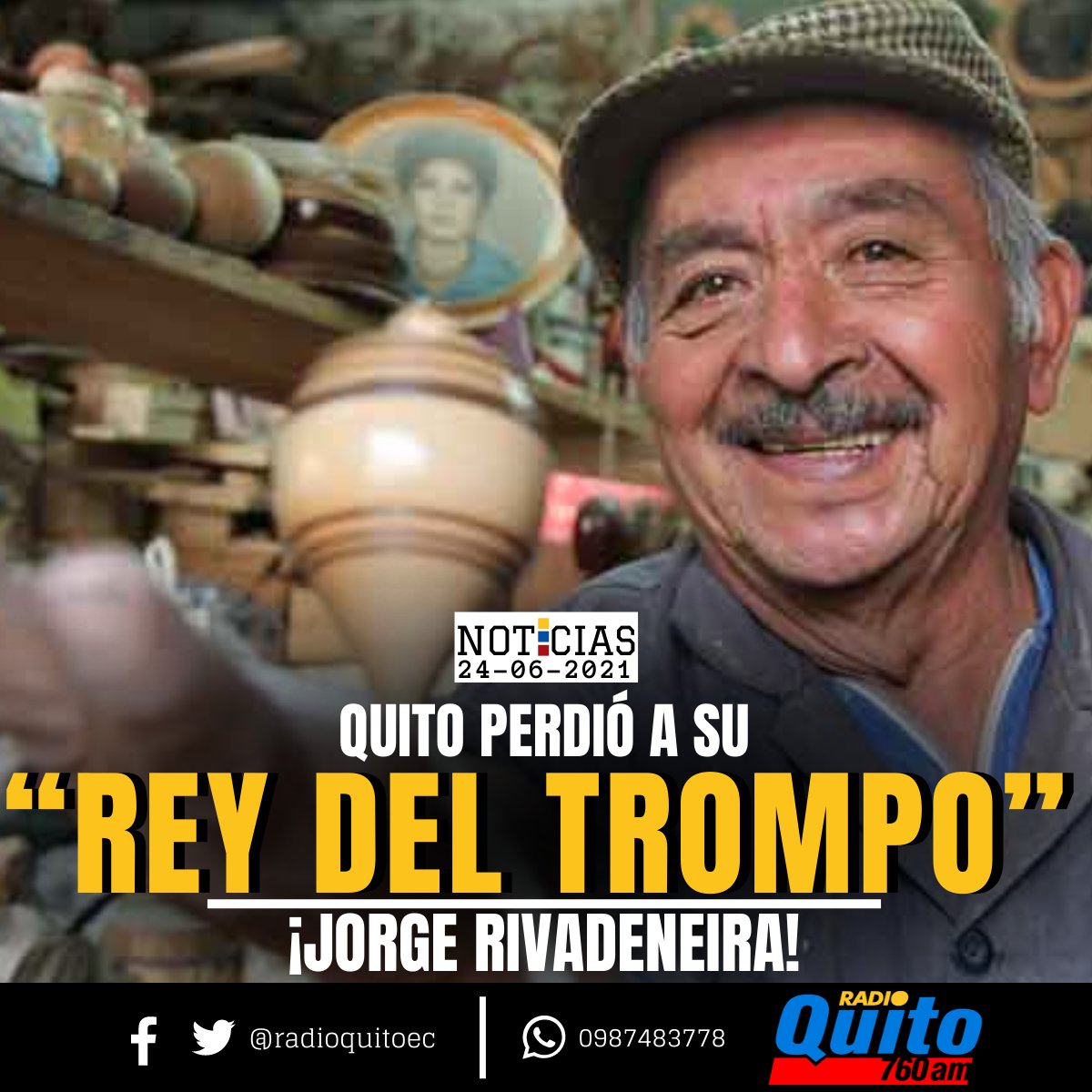 radioquitoec's tweet photo. Unos lo conocieron como #DonMacizo otros como ‘#ReydelTrompo’, por su habilidad en la construcción de estos tradicionales juguetes de madera, que hace mucho tiempo dejaron de #crearse en la capital. Jorge Rivadeneira, el ‘Rey del Trompo’, falleció el pasado 22 de junio del 2021. https://t.co/2TyW9EIyYE
