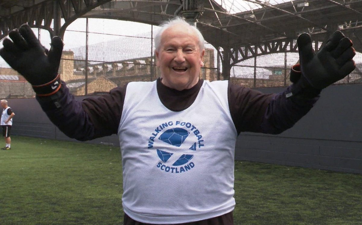 WalkingFootScot's tweet photo. Scotland's oldest walking footballer Bert Cunningham, who celebrates his 92nd birthday in September, unwinds after his first game back in action in over 15 months. Pre Covid, Bert had hardly missed a week in almost five years and is delighted to be back playing again! https://t.co/6Crd9eFj0S