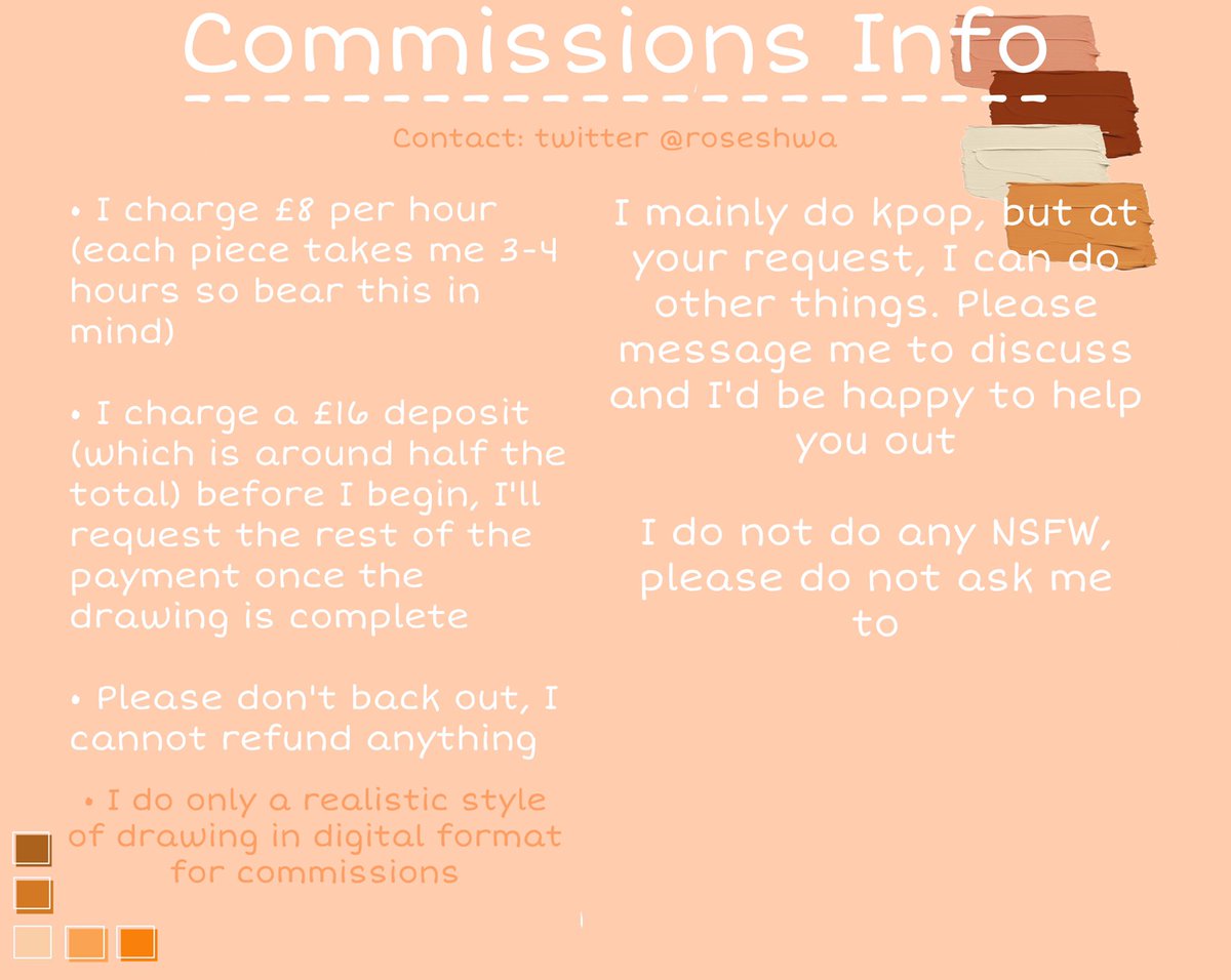 roseshwa's tweet photo. COMMISSIONS INFO 🌺
• Payment by PayPal or kofi 
• Please DM me if you have any questions/to place an order 
More info below

Please RT to help me out 

#commissionsopen #kpop #art https://t.co/lKIZ78NeEV
