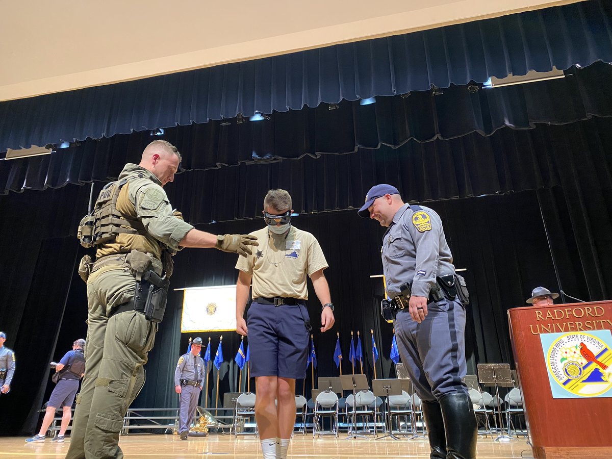 Joined by State Troopers, Boys State Citizens tested out Drunk Driving Goggles, witnessed Service Dog “Flex” sniff for security threats, and participated in an Officer Q&amp;A Session. #vabs2021