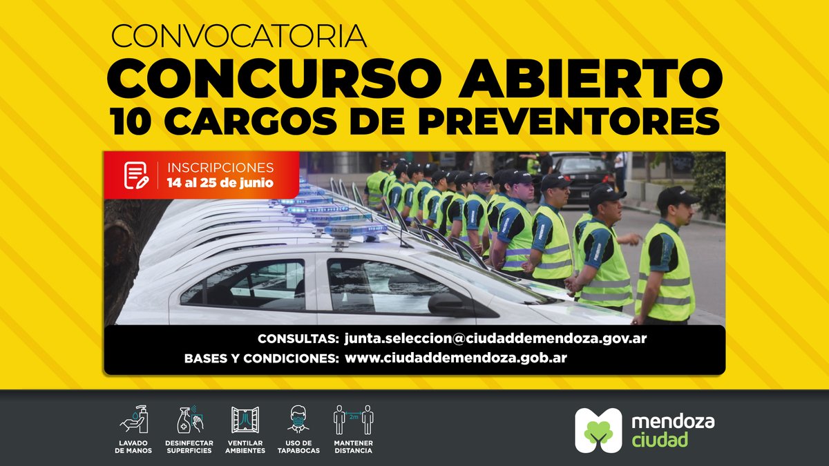 ciudaddemendoza's tweet photo. #Convocatoria #ConcursoAbierto #Preventores #SeguridadCiudadana #ÚltimosDías
Hasta mañana estará abierta la inscripción para cubrir 10 puestos de Preventores de la Ciudad de Mendoza.
Toda la info en la nota: https://t.co/psqhXA0QWA https://t.co/XI8njx83Mh