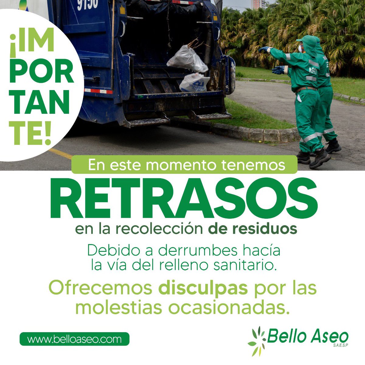 #BelloAseo | Atención bellanitas 🚨 
<a href="/AlcaldiadeBello/">Alcaldía de Bello</a>