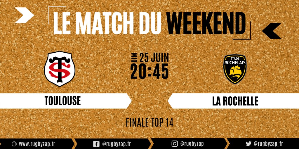 Rugbyzap_fr's tweet photo. [LE MATCH DU WEEKEND @top14rugby ]
🔥FINALE 🔥
@StadeToulousain ⚡️ @staderochelais 
➡️https://t.co/BXVpY4Tbph

#Rugby #RugbyFrance #FranceRugby #RugbyFan #STSR #STvSR #stadetoulousainrugby #Objectif21 #Top14 #FinaleTOP14 #FievreSR https://t.co/OUY6WN6eNp