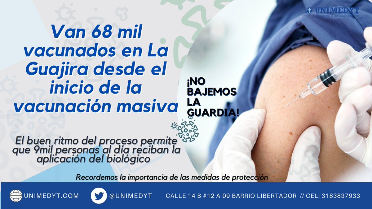 unimedyt's tweet photo. Desde la Secretaría de Salud Departamental, Angela Torres da un balance positivo de las múltiples jornadas realizadas en los 15 municipios del departamento de la Guajira "estamos avanzando a buen ritmo..."  
#vacunaciónmasivaenlaguajira #Salud #puebloguajiro #riohacha #unimedyt https://t.co/Q0w4hUvUDp