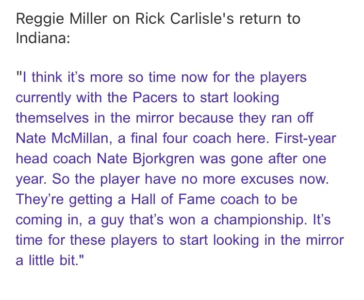 [情報] Reggie Miller：「溜馬球員該開始檢視自己...」