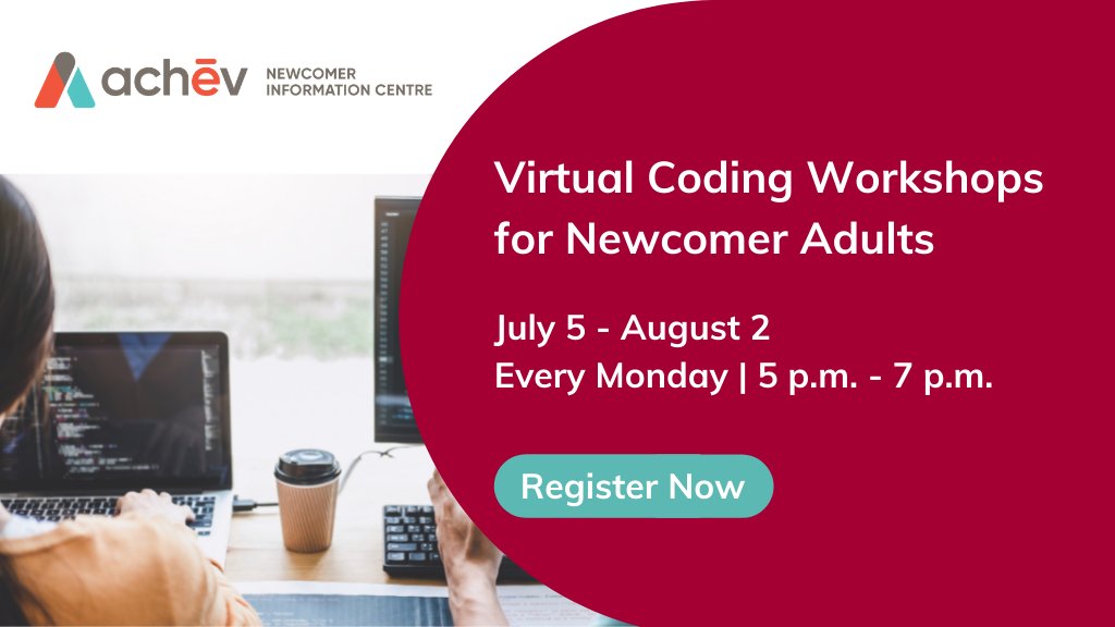 achev_ca's tweet image. Are you a newcomer and want to learn how to code quickly and easily? Attend our free Virtual Coding Workshops on Mondays from July 5 to August 2 at 5 p.m. ET. Register here: bit.ly/2HWaY9G
#coding #virtualcoding #newcomer