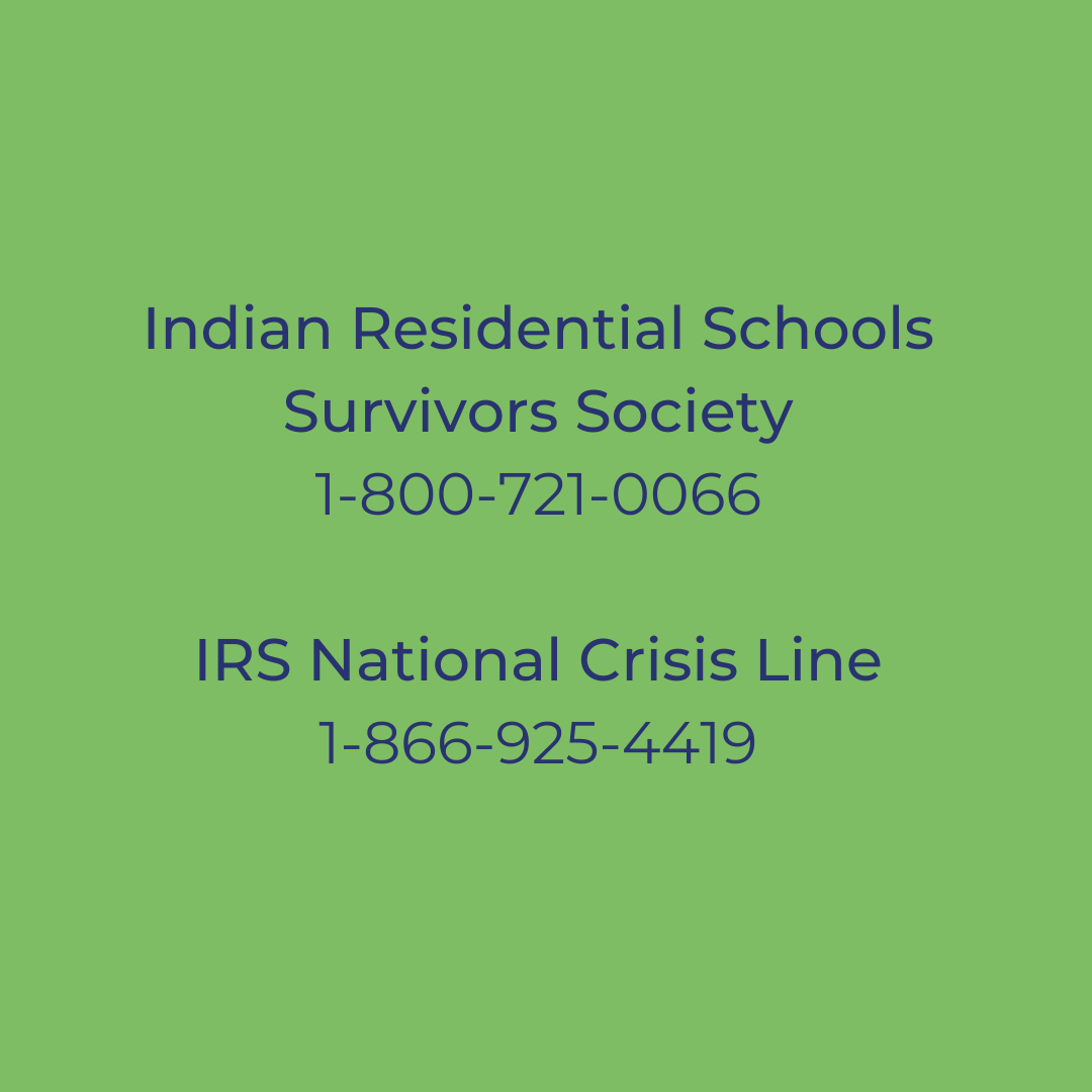 OPHA_Ontario's tweet photo. Pausing on Social Media today to make space for the following:

Indian Residential Schools Survivors Society 1-800-721-0066
IRS National Crisis Line 1-866-925-4419

Please share if you can.
#indianresidentialschoolsurvivors https://t.co/lv19qOUW4K