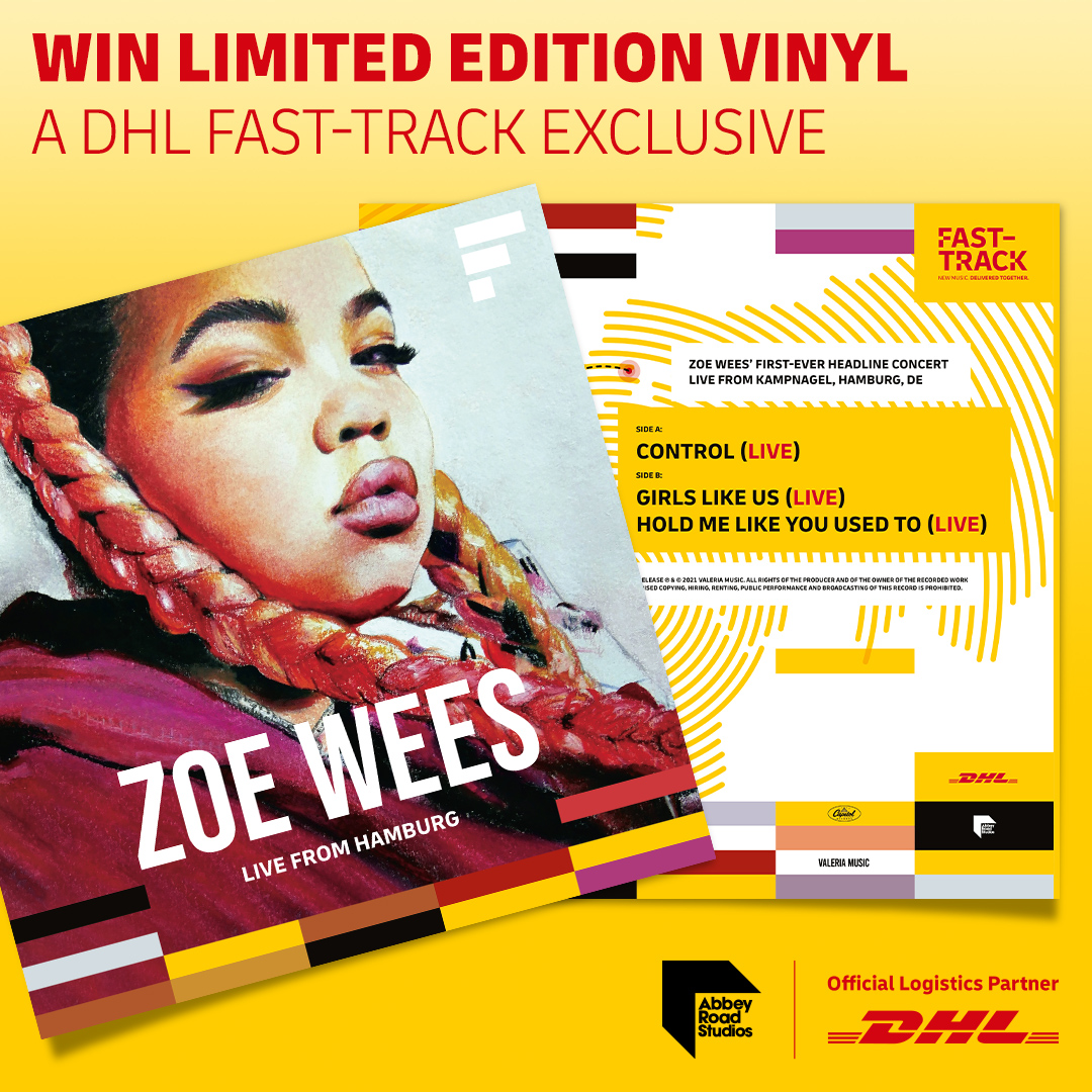 dhlexpressuk's tweet photo. Win a Limited Edition Vinyl! On 1 July @ZoeWeesOfficial will perform her first headline concert live on YouTube in partnership with DHL FAST-TRACK. Songs from the session will be cut direct to vinyl. Sign up now and win an exclusive copy: https://t.co/ck436JyWwV https://t.co/2rI3HeRszp