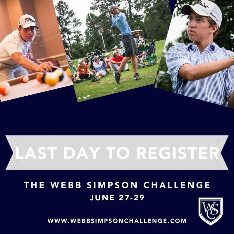 WebbSimpsonC's tweet image. TODAY is the LAST DAY to register for the 2021 Webb Simpson Challenge! Register TODAY before it’s too late! #WSC2021