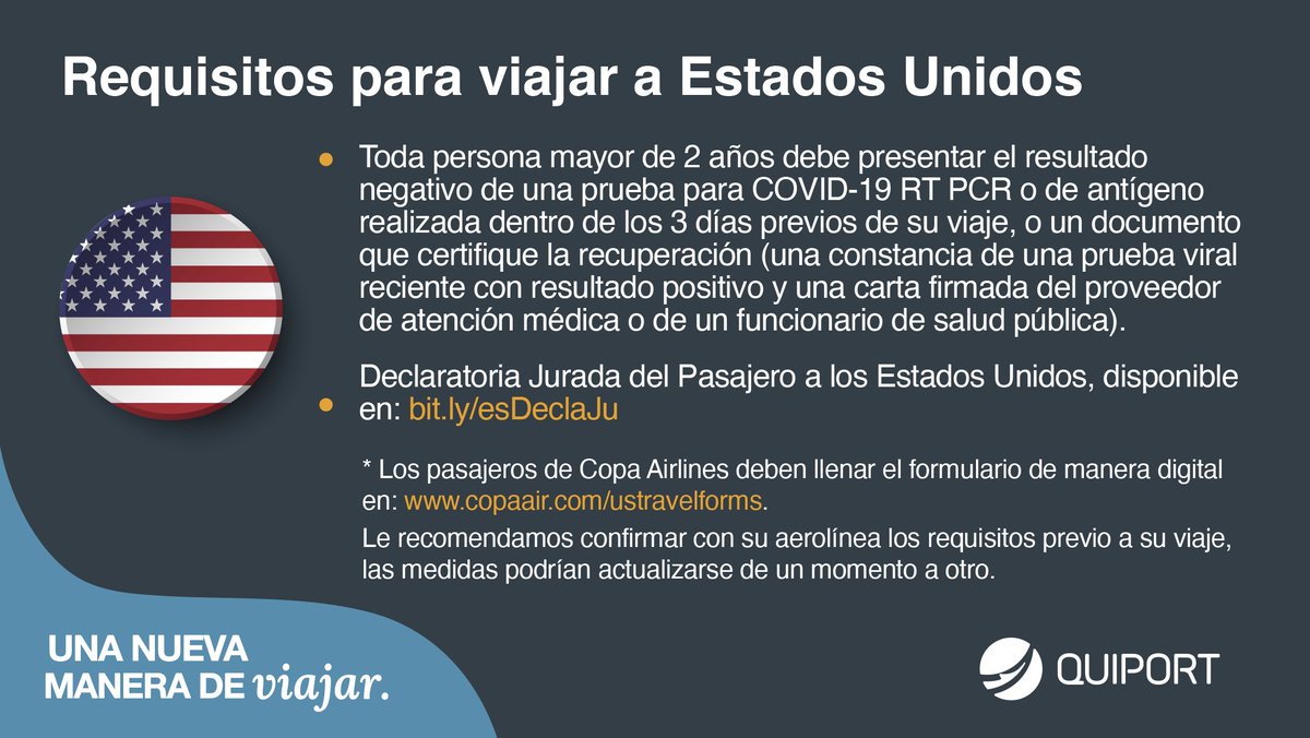 AeropuertoUIO's tweet photo. 🇪🇨✈️🇺🇸
Le recordamos cuales son los requisitos para abordar un vuelo al territorio estadounidense.
Para descargarse el documento de 'Declaratoria Jurada del Pasajero a Estados Unidos: https://t.co/TUhpR5UM0f https://t.co/6lQAOmKGT6