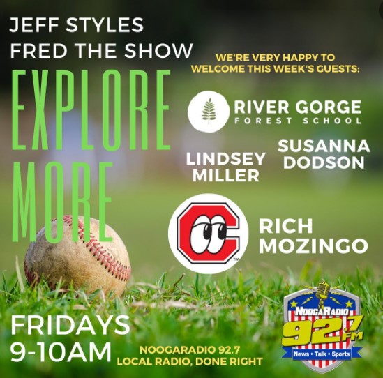 Explore More Friday tomorrow! Tune in from, 9-10am as we welcome, River Gorge Forest School's Susanna Dodson &amp; Lindsey Miller-We’ll talk holistic development &amp; child-led/play-based learning. Then YOUR <a href="/ChattLookouts/">Chattanooga Lookouts</a> President, Rich Mozingo joins us #inrichwetrust!⚾️