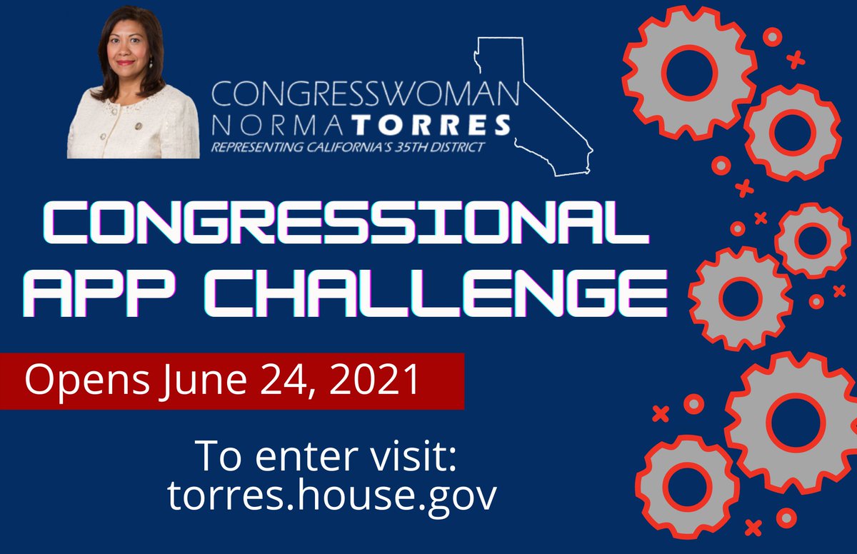 The application period for my #CA35 Congressional App Challenge is now open! This is an incredible opportunity for middle/high school students to #CodeForCongress—and possibly win an app feature in the US Capitol! 

Ready...set...CODE!
➡️torres.house.gov/CongressionalA…