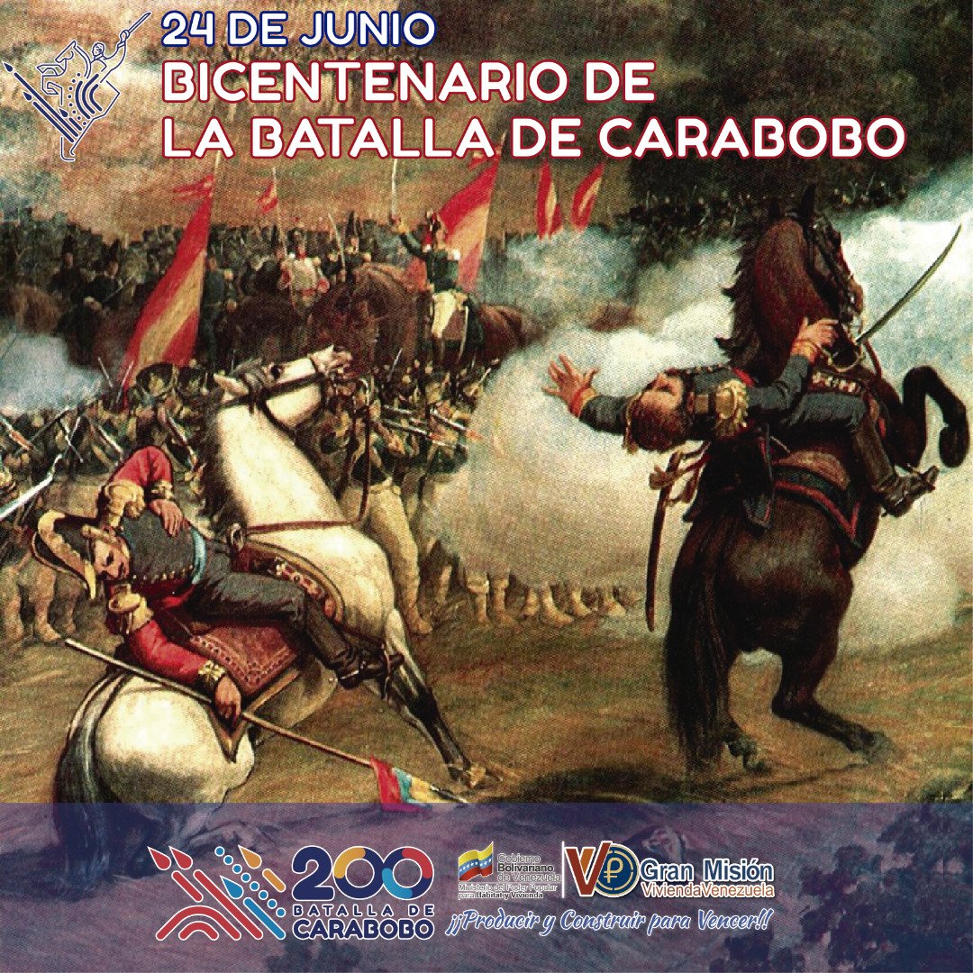 En #Venezuela hoy estamos de fiesta al arribar a los 200 años de nuestra célebre Batalla de Carabobo, gesta histórica que selló la independencia de la #Patria
<a href="/NicolasMaduro/">Nicolás Maduro</a>
<a href="/DelcyRodriguezv/">Delcy Rodríguez</a>
<a href="/IMVillarroel1/">Moisés V</a>
<a href="/Minhvi_Oficial/">Hábitat y Vivienda</a>