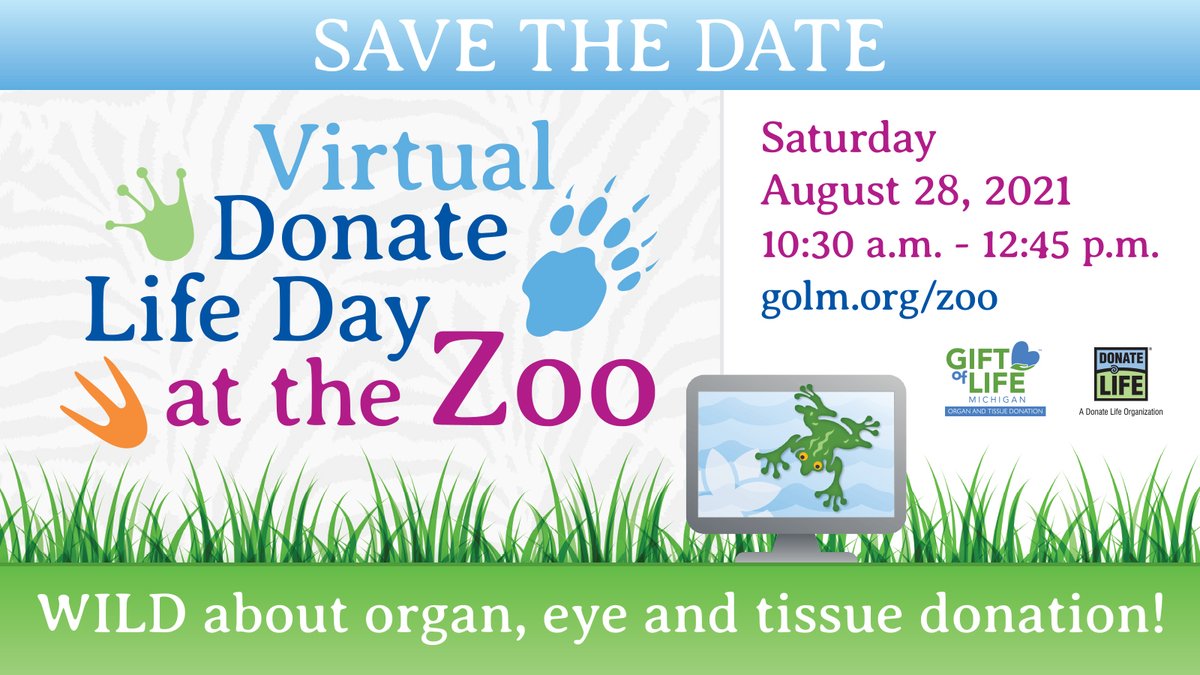 Gift of Life Michigan is bringing the ZOO to YOU again this year! Make plans to join us for Virtual #DonateLife Day at the Zoo on Saturday, August 28, 2021 from 10:30 a.m. – 12:45 p.m. 

Visit golm.org/zoo for more details!
