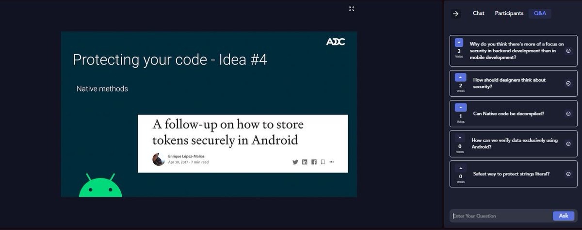 Take away from <a href="/DerHildebrand/">Mischa Hildebrand</a> : Don’t store user name and password in an app, instead, store a token that can be invalidated at any time.
— 
@eenriquelopez
 at 
<a href="/addconf/">ADDC - App Design & Development Conference</a>