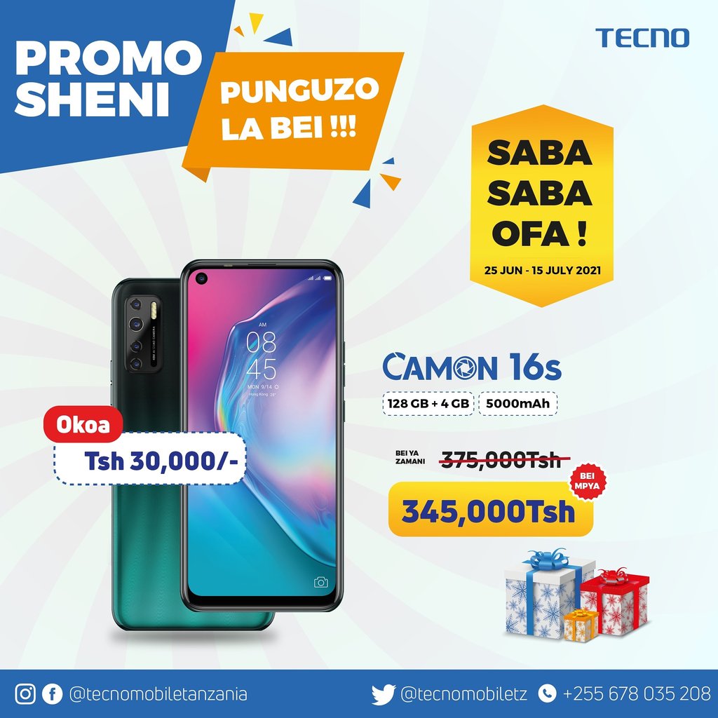 TecnomobileTZ's tweet photo. When you requested 🗣️we listened 👂🏽!
Now it's time to enjoy a big promotion to our #TECNO mobile series with a great discount! For #CAMON16 series in all #TECNO shops
Road to #7Saba!
#CAMON17 #MkaliNiWewe #CAMISSION #7SABA https://t.co/0nYJHMK9DM