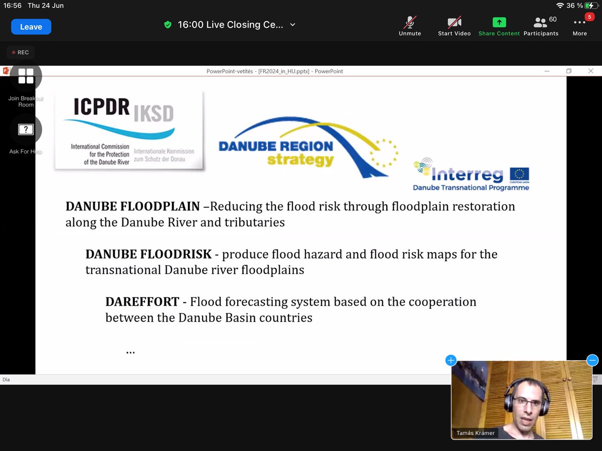 The live closing ceremony.
Presentations from 
Caroline Douglass - UK Environment Agency
Clemens Neuhold - Federal Ministry of Agriculture, Regions and Tourism, Austria
Ivan Zavadsky - ICPDR
Tamás Kramer - BME