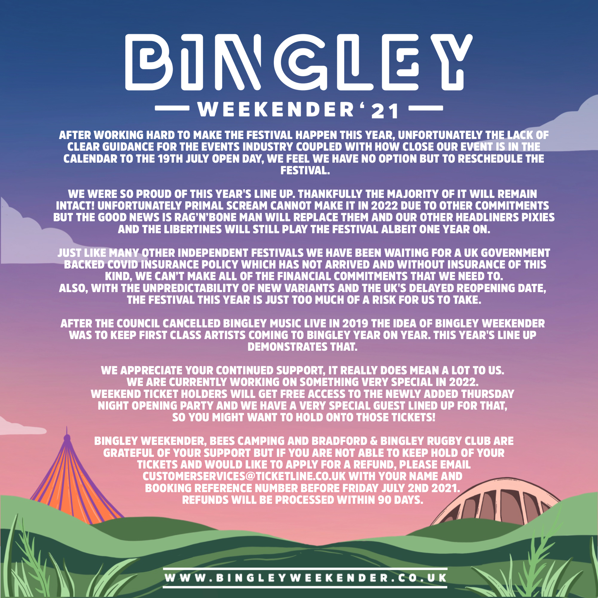 Bingley Weekender An Important Announcement Regarding Bingley Weekender 21 Down Below T Co Dsgh7upf1t Bingley Weekender An Important Announcement Regarding Bingley Weekender 21 Down Below T Co Dsgh7upf1t