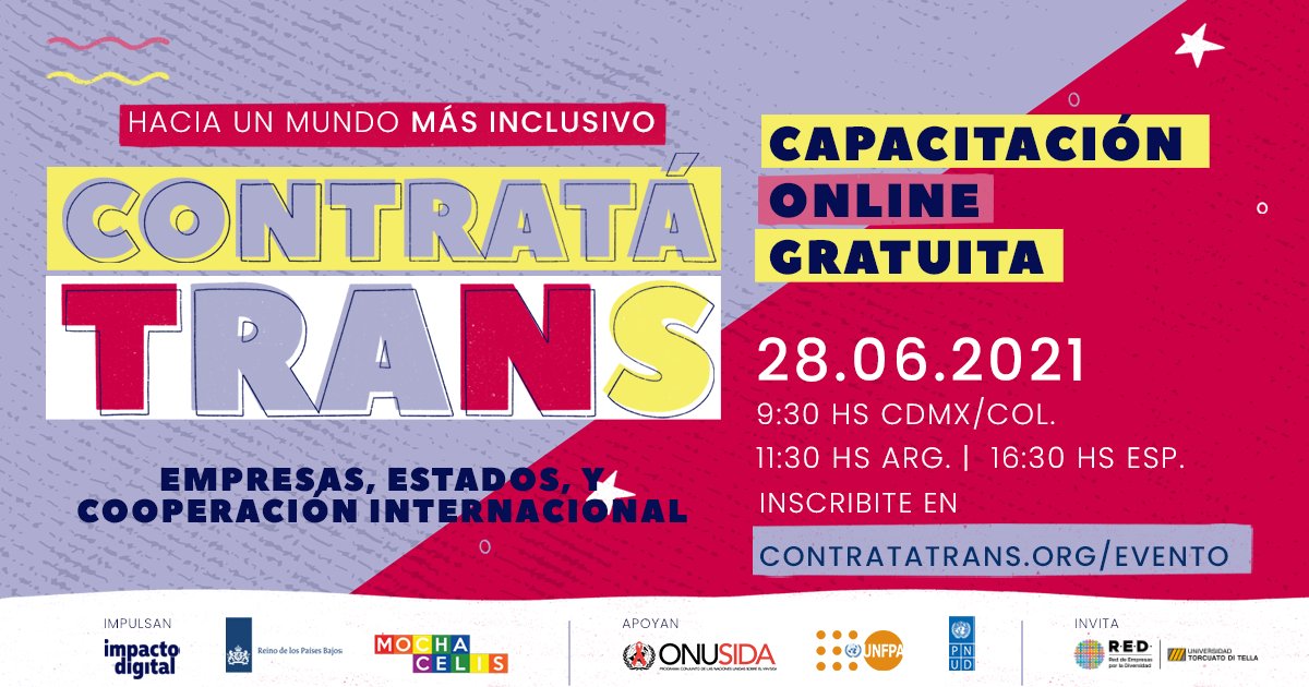 Este lunes 28, en el Día Internacional del Orgullo LGBTIQ+, nos encontramos en la tercera edición de la capacitación online gratuita #ContratáTrans.
⏰11:30 hs ARG - 9:30 hs CDMX/COL - 16:30 hs ESP 
¡Sumate! 👉 Inscripciones en contratatrans.org/evento/
<a href="/idigital_ok/">Impacto Digital</a>