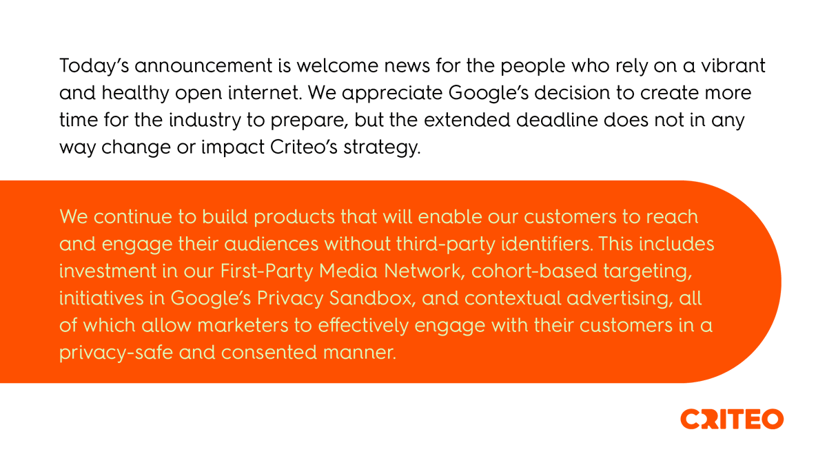 Today’s announcement from Google is welcome news for the people who rely on a vibrant and healthy open internet. Please find our full statement below.