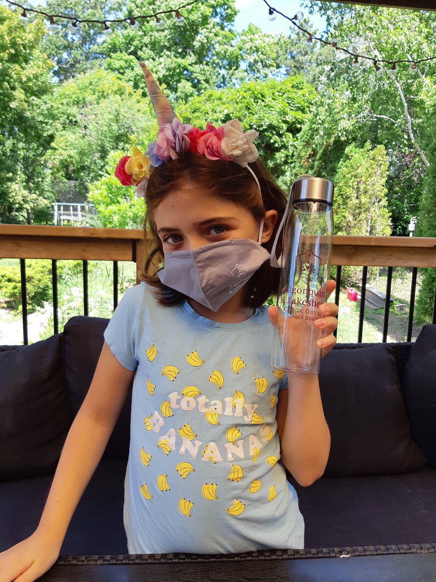 Stf_Humphries's tweet photo. B loves her mask and water bottle from the @alcdsb_abos scavenger hunt! Thank you to @alcdsb and the AOS staff! Have a great summer! https://t.co/PHMmZbh2m4