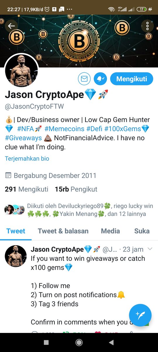 ikariska80's tweet photo. @JasonCryptoFTW Done @megaatmadja88 @poppy_arya @adhemartinriego https://t.co/1fYPLqBH6a