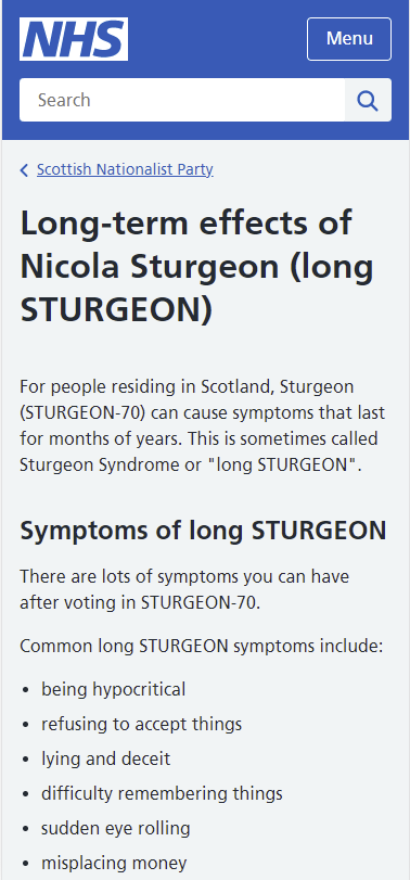 Some good NHS advice published on long Sturgeon #longsturgeon #ResignSturgeon #clapfornhs