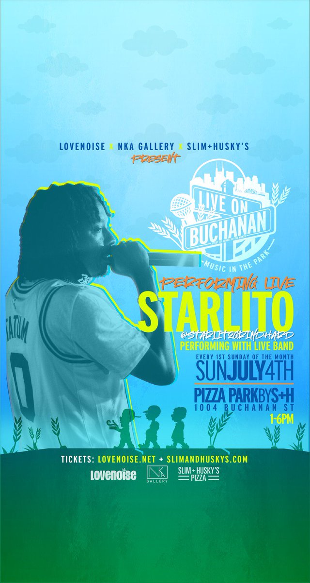 Starlito LIVE on Buchanan
performing w/ a Live Band

Sunday July 4th @ Pizza Park by <a href="/slimandhuskys/">Slim + Husky's</a> 

Powered by <a href="/lovenoise2020/">lovenoise2020</a> &amp; @the_nka_gallery 

Tickets available via GrindHard.com