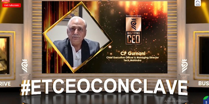 tech_mahindra's tweet photo. We are delighted to announce that our MD &amp; CEO @C_P_Gurnani has been recognized as 'Inspiring CEO' by The @EconomicTimes at the  #ETCEOConclave 2021

#BrandForPurpose #loveToBeTechM https://t.co/r5uUXQWunt