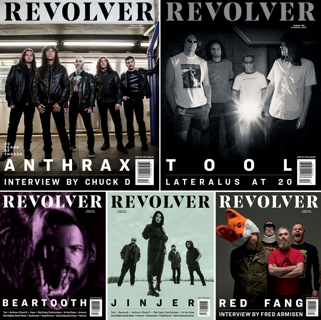 Revolvermag's tweet photo. 🏖️ Our Summer 2021 Issue is here! Featuring @Anthrax, @BEARTOOTHband, @jinjerofficial, @RedFang and the mighty @Tool across its alternate covers. Look out for collector's bundles next week. https://t.co/S54Q4ViQV4 https://t.co/He8ggwIm7W