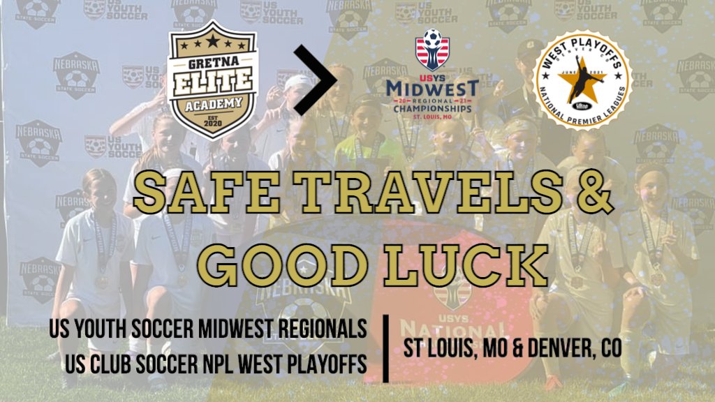 GretnaEliteAcad's tweet photo. It's travel day 🚗 ✈️ 

Safe travels &amp; best of luck to our 5 teams heading to Regional Championships 👀 🖐️

GEA 2008G ECNL
GEA 2007G ECNL 
GEA 2003B NPL 
🔜 St Louis, MO

GEA 2006B NPL 
GEA 2004B NPL 
🔜 Denver, CO

#BeElite #USYSRegionals #NPLWestPlayoffs https://t.co/FOZqGLaqK2
