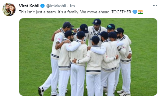 TimesNow's tweet image. &apos;This isn’t just a team. It’s a family. We move ahead. TOGETHER&apos;, tweets #IndiaCricket captain @imVkohli after #WTC21final.