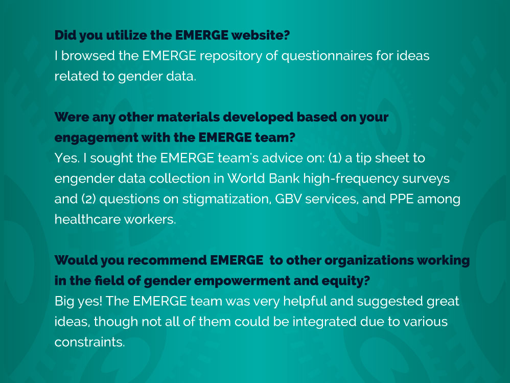 🗓️Day3: @DanielHalim93 used the #EMERGE website for #gender measures for developing #surveys for @WorldBank 

#measures4empowerment #GenerationEquality #SDG5  #womenempowerment

@gendereddata @AnitaRajUCSD @GEH_UCSD

Read more: bit.ly/emerge-gender-…