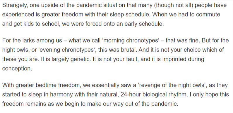 randfish's tweet photo. "We need you on the call at 8am."

"I'm sorry, I'm a horrific night owl, and my meeting time days start at 11am."

SEE, I'M NOT BEING UNREASONABLE, I'M FOLLOWING SCIENCE!! https://t.co/WEdq2jlQaV