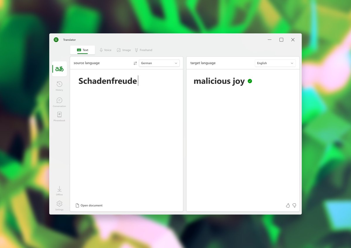 lorisobidesign's tweet photo. Quick concept ofthe Microsoft Translator app in the new Windows 11. I must get used to it somehow, but really like the style.

#fluentdesign #windows11 #windowsuwp #uwpdev https://t.co/ccb4ZGUGMQ