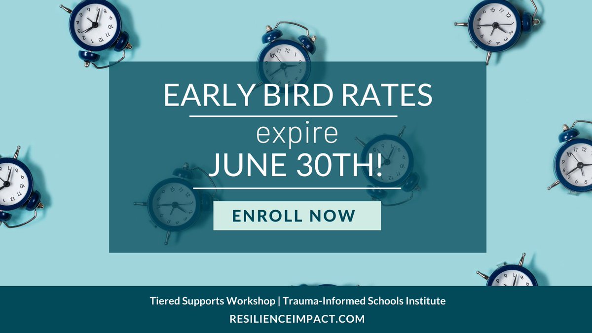Time is running out! June 30th is your last chance to register for the #traumainformedschools Institute or the Tiered Supports Workshop at the lowest rate! Unsure which option would be the best fit? Ask us anything in the comments below or learn more at resilienceimpact.com