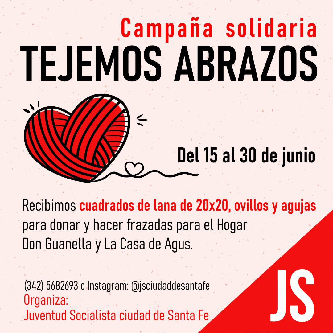 JS_SantaFe's tweet photo. ESTE INVIERNO, SUMEMOS ABRAZOS! 🙌🤗
Estamos juntamos cuadrados de lana de 20 x 20 cm. para hacer frazadas y donarlas al hogar Don Guanella y a la organización La Casa de Agus.
También podes colaborar con ovillos de lana o agujas para tejer!
🗓️Tenés tiempo hasta el 30 de junio https://t.co/IMqHaw00Wx