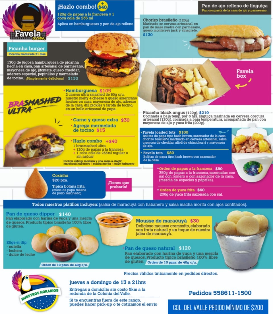 Este es nuestro nuevo menú. 
Tenemos delivery a 5km de la colonia del valle, también puedes hacer pick-up, productos de alta calidad a excelente precio.