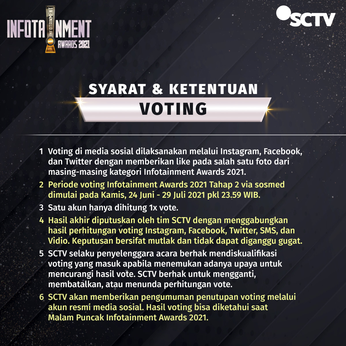 Dukung “Ikatan Dasi Cinta untuk Samudra” untuk memenangkan Kategori BEST ROMANTIC SCENE di Twitter dengan cara like tweet ini! Cek syarat &amp; ketentuan serta mekanisme selengkapnya di slide berikutnya, ya!

#VoteIA2021 #IAD #InfotainmentAwards2021 #SCTVSpesial #IA2021SamudraCinta