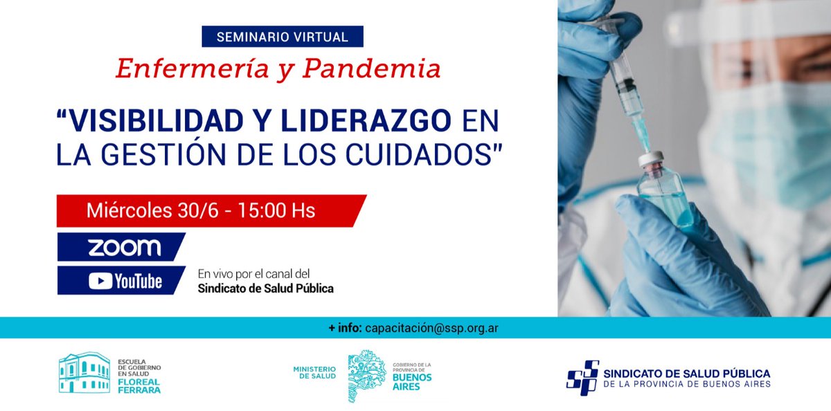 Seminario Virtual: ENFERMERÍA Y PANDEMIA 👩‍⚕️👨‍⚕️
“Visibilidad y liderazgo en la gestión de los cuidados”

🗓️  30/06  -  ⏰15 hs.

📝 Inscripción: us02web.zoom.us/meeting/regist…

 📺 Seguilo también en vivo acá👇🏻youtube.com/channel/UCWoKm… <a href="/DrDanielGollan/">Daniel Gollan</a> <a href="/nkreplak/">Nicolás Kreplak</a> <a href="/salvagiorgi/">Salvador Giorgi</a> <a href="/vascozubieta/">Zubieta Miguel Angel</a>