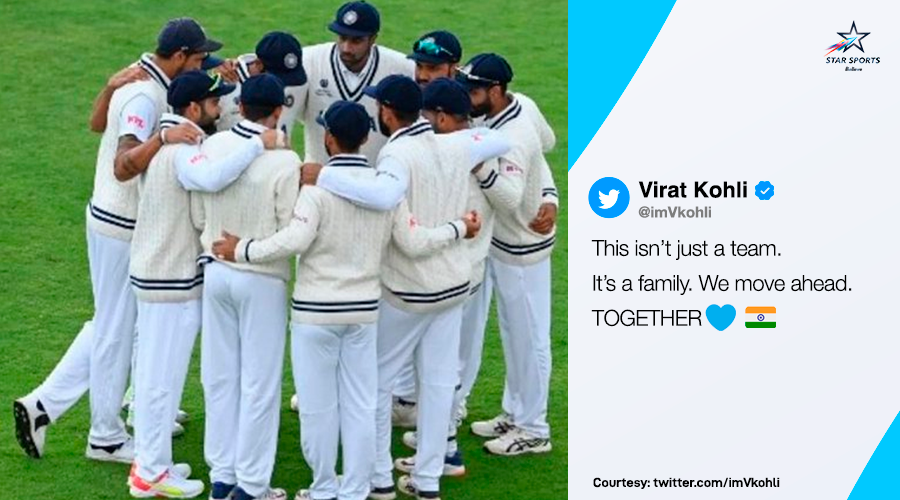 StarSportsIndia's tweet photo. We're in it together, skip! 💙

#WTC21 #TeamIndia #ViratKohli #KingKohli https://t.co/mcejHMftHu