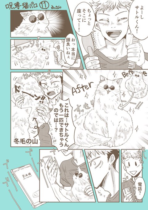 呪専猫パロvol11🐈 #五悠 #獣化
ブラッシング大好きサトルくん

ゆじくんはたくさん取れた猫毛をギュッと丸めて、仏壇の横に飾りました。なんとなく。 