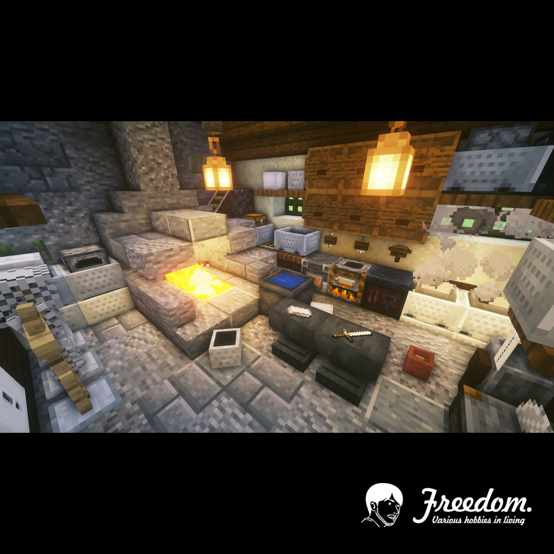 Freedom Tutorial Soon マインクラフト Minecraft Minecraft建築コミュ Minecraftbuild Architect Interior Tutorial 建築 バニラ建築学部 Vanilla Shop 和風建築 チュートリアル Japanese 日本建築 Katana Blacksmith 刀鍛冶 T