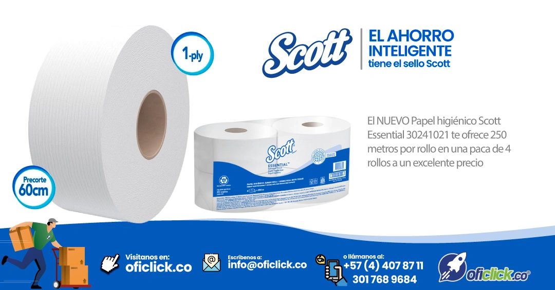 Scott® Essential Papel Higiénico en Rollo 30241021 - 250m/Rollo, 4