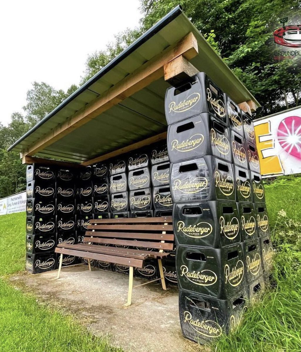 SC Einheit Bahratal-Berggießhübel have a dugout fashioned from crates of Pilsners: